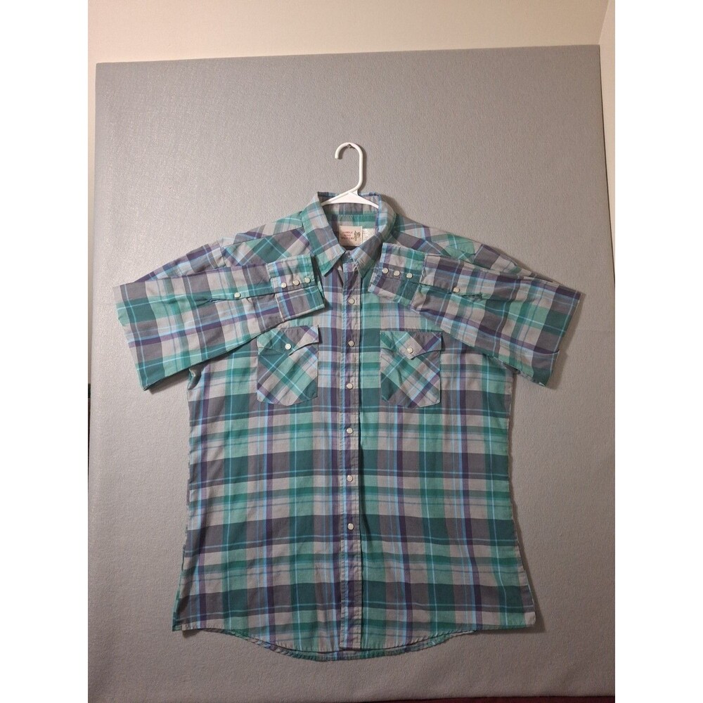 Vintage Saddle King Western Shirt USA Mens XL Pearl Snap Rodeo Cowboy 17x34